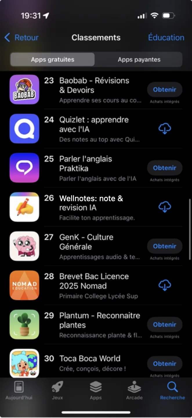 APP STORE FRANCE Top 100 on average
